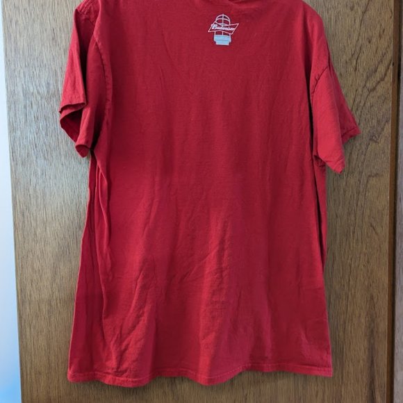 Budweiser Hockey T-Shirt Player With Stick Promotional Logo Red Size XL - Picture 2 of 4